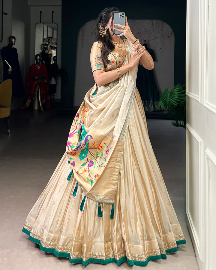 Designer Bottle Green Color Paithani Silk Lehenga Choli