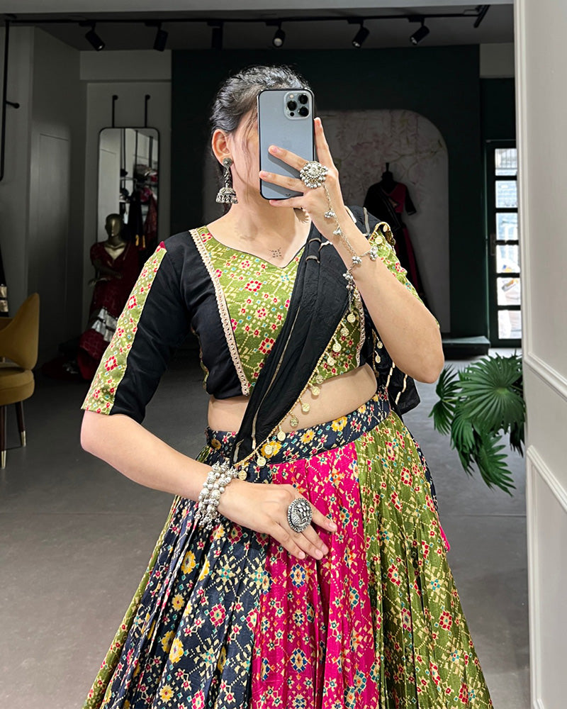 Multi Color Dola Silk And Cotton Navratri Lehenga Choli