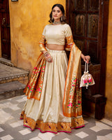 Off-White Color Paithani Silk Zari Weaving Lehenga Choli
