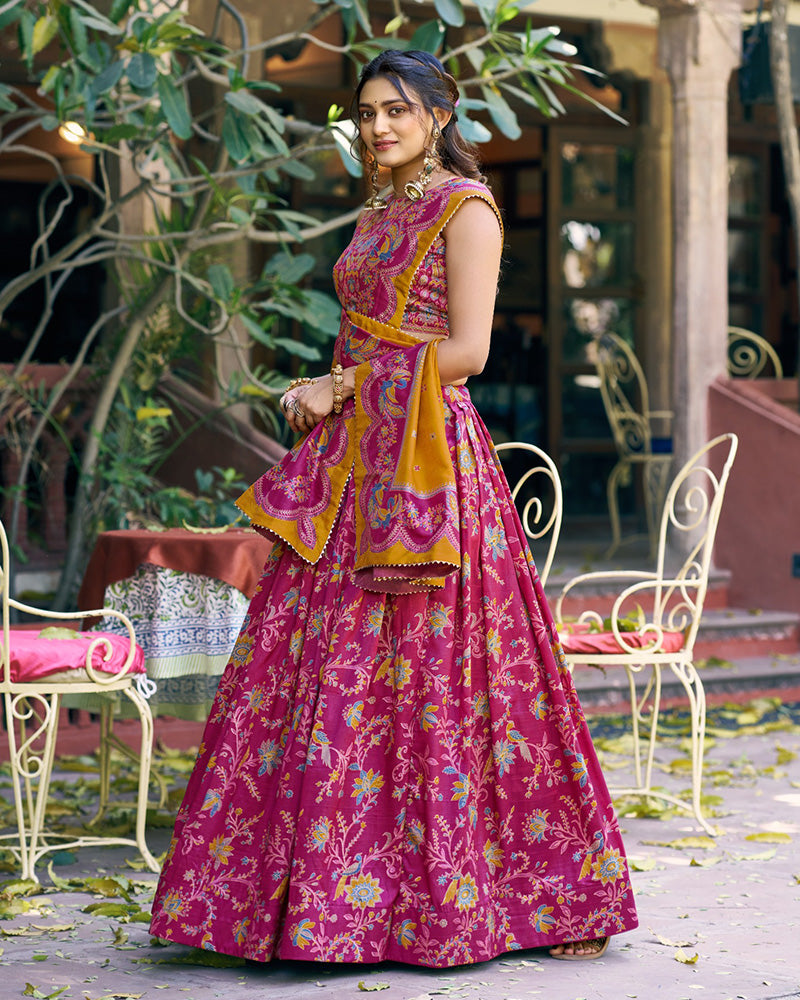 Pink Color Tasar Silk Foil Printed Lehenga Choli