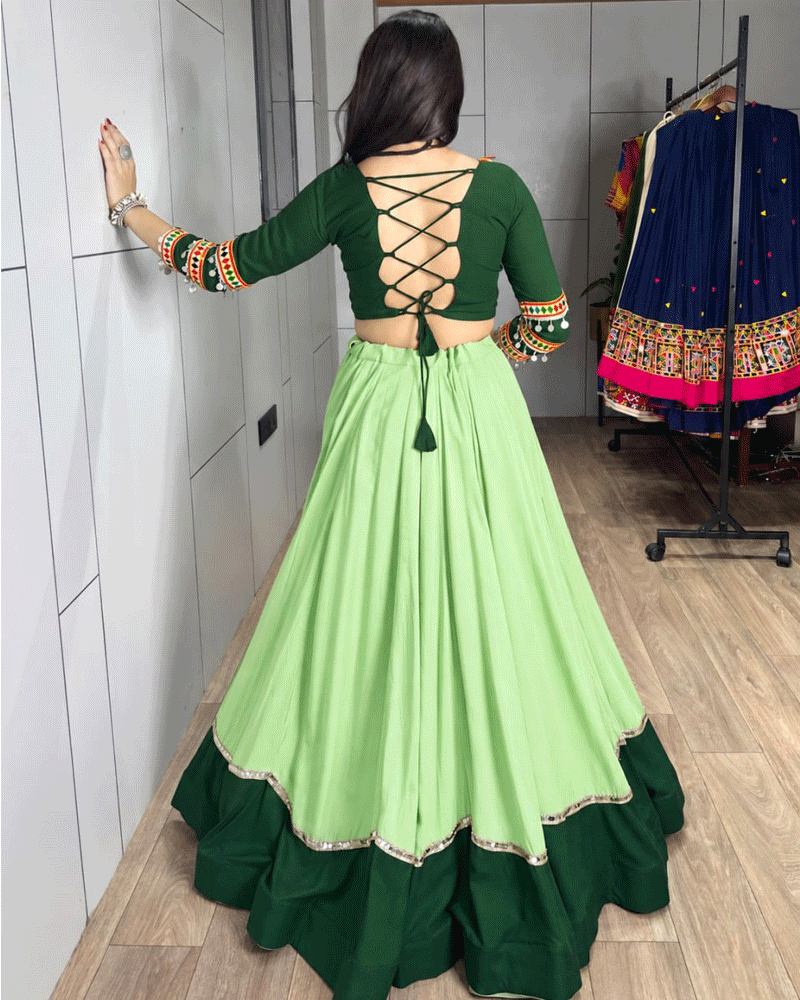 Four Color Rayon Cotton Navratri Lehenga Set
