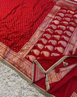 Red Color Banarasi Khadi Katan Georgette Silk Saree