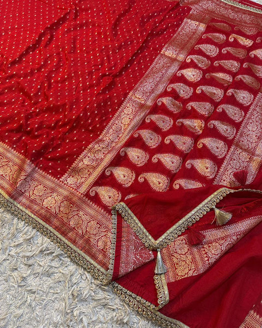 Red Color Banarasi Khadi Katan Georgette Silk Saree