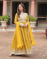 Yellow Color faux Georgette Embroidered Sharara Suit