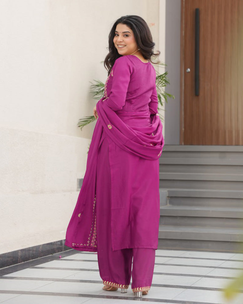 Magenta Color Chinon Embroidered Kurti Suit