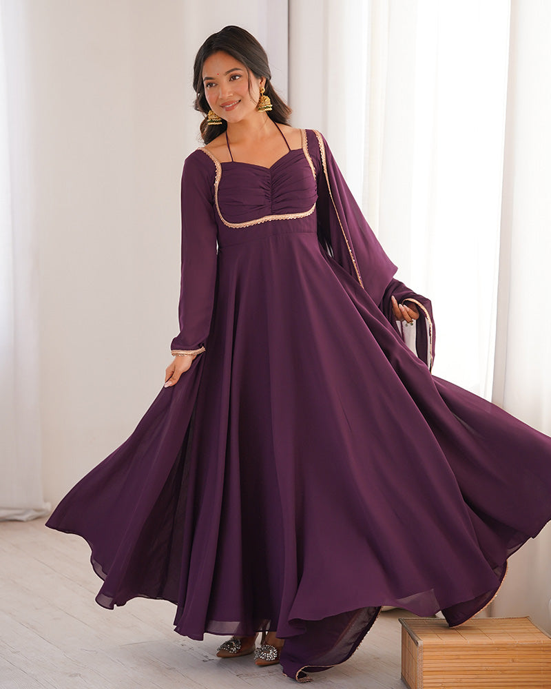 Wine Color Pure Blooming Georgette Anarkali Gown