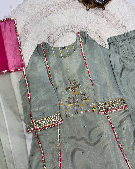 Pista Color Shimmer Silk Three Piece Kurti Suit