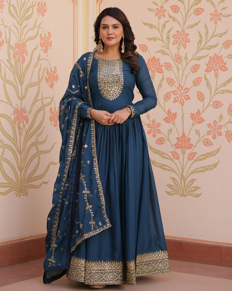 Rama Color Star Georgette Embroidered Gown