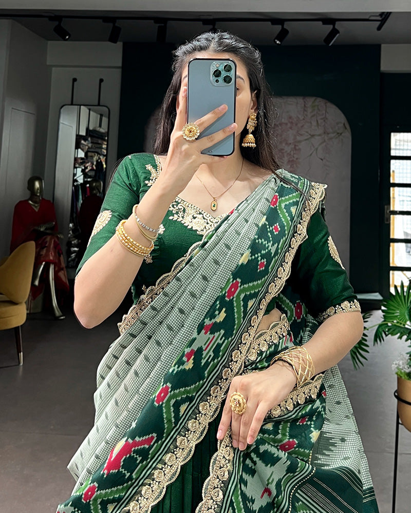 Premium Green Embroidered Vichitra Silk Lehenga Choli