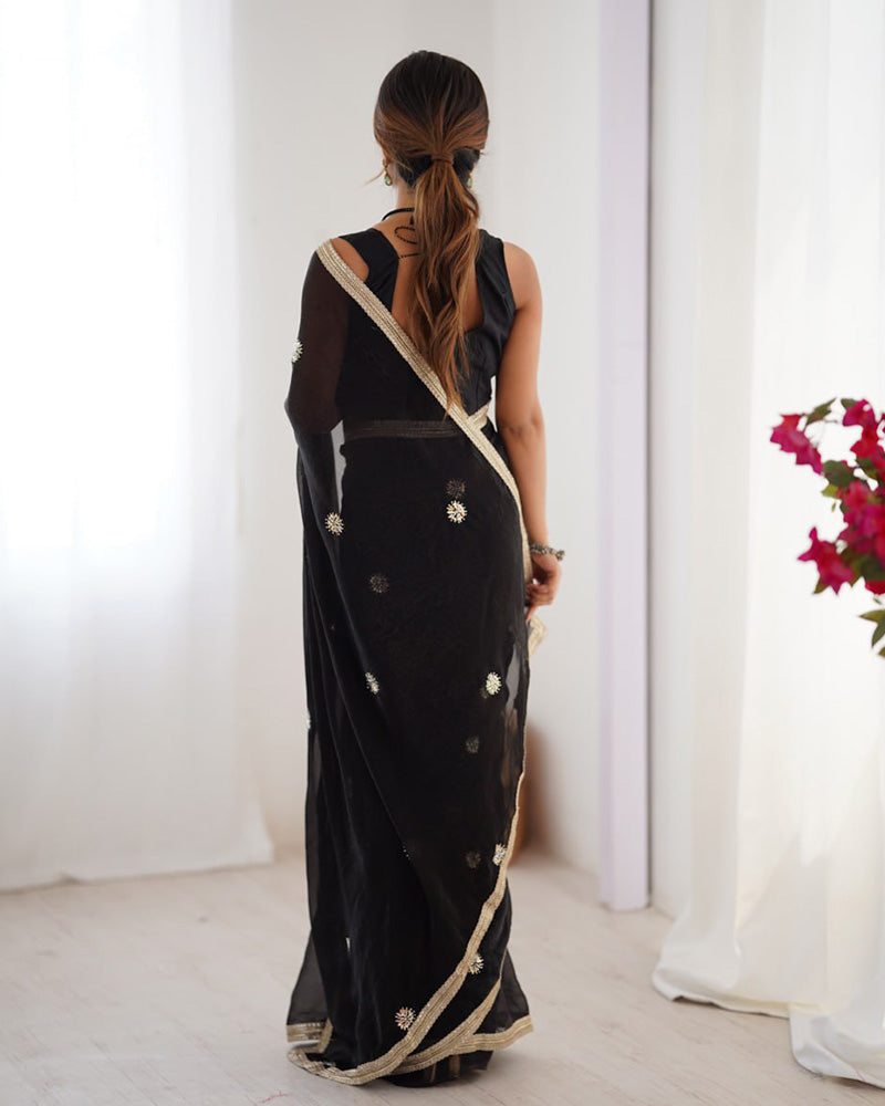 Black Color Smooth Fandy Embroidered Saree