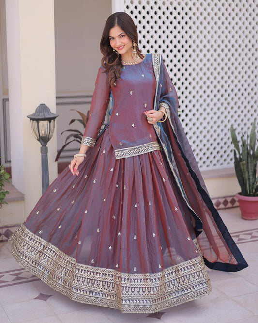 Dusty Mauve Color Fendi Chiffon Embroidered Lehenga Choli