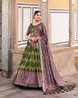 Designer Green Color Ajarakh Print Silk Lehenga Choli