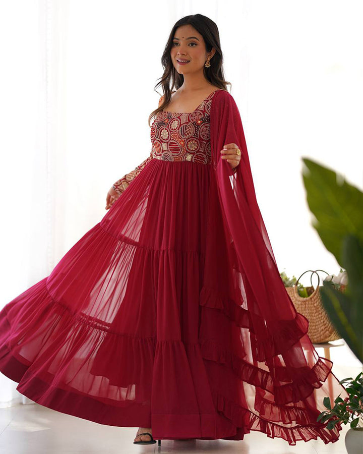Maroon Color Soft Georgette Embroidered Anarkali Suit