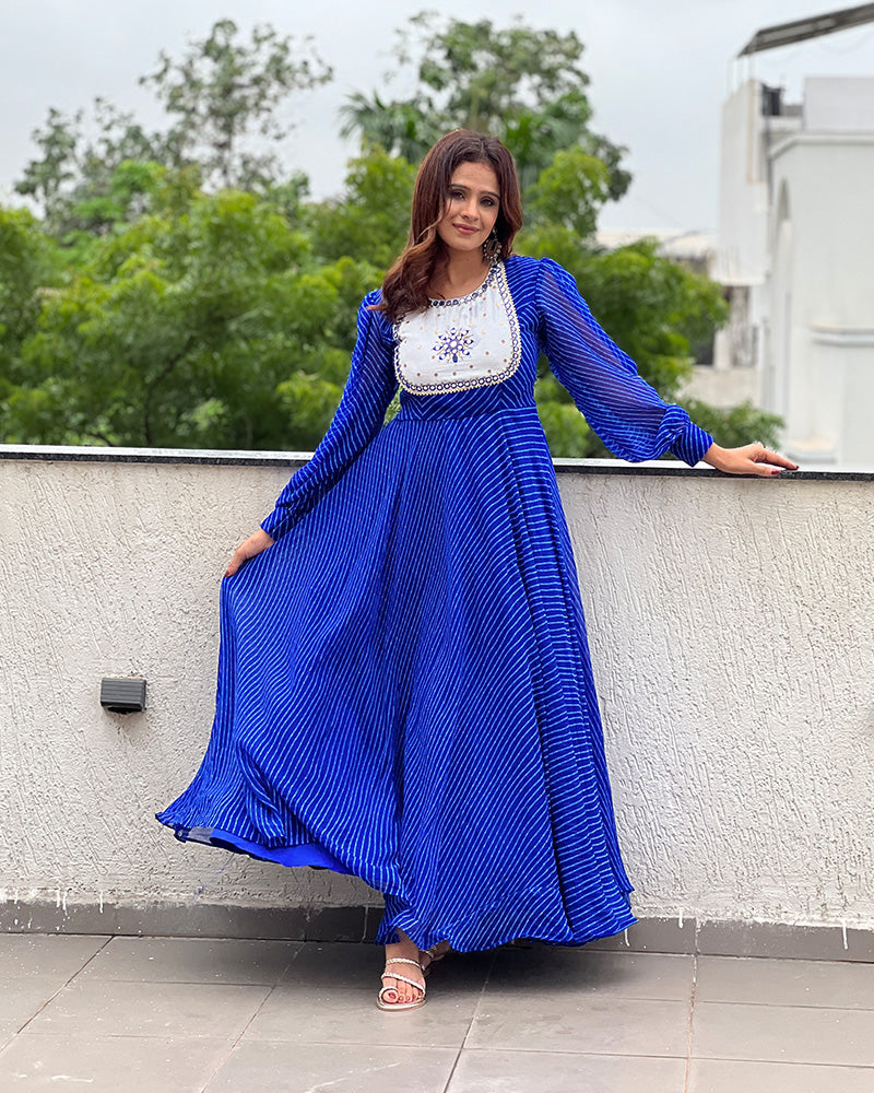 Royal Blue Color Georgette Embroidered Gown