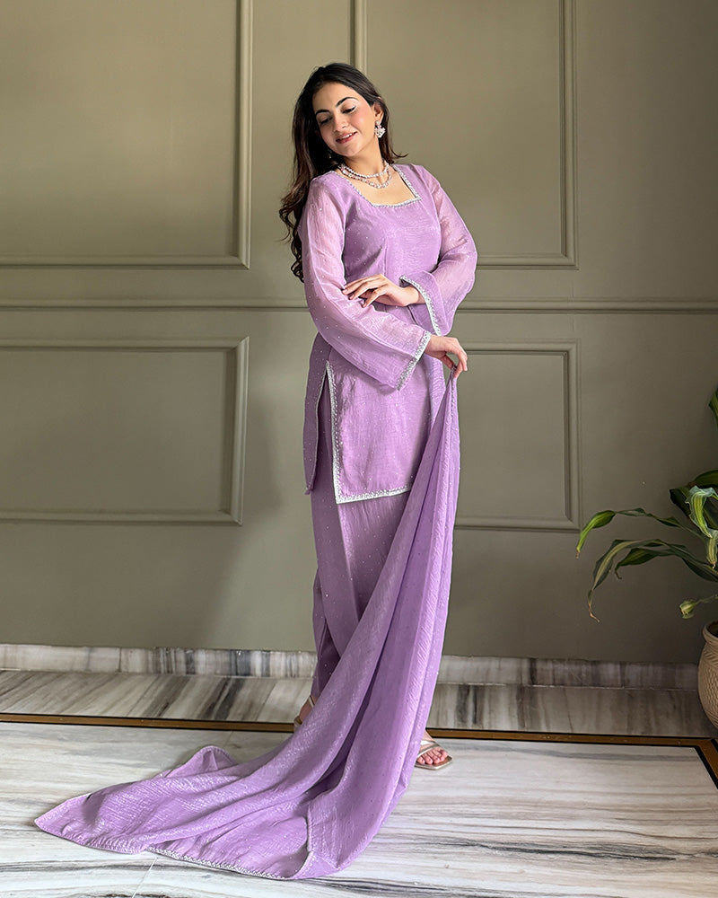 Luvender Color Crunchy Silk Farshi Suit