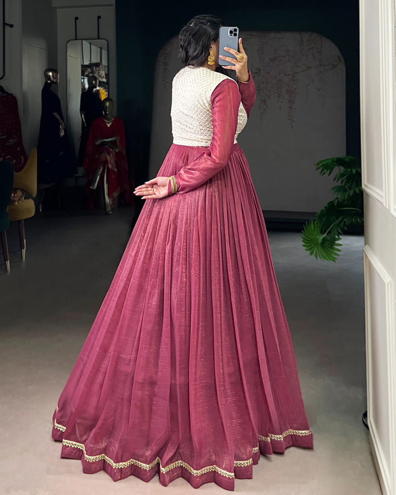 Pink Color Silver Glossy Gown