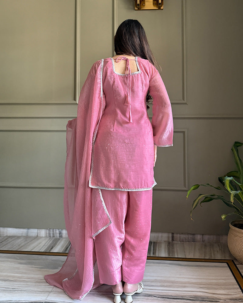 Pink Color Crunchy Silk Farshi Suit
