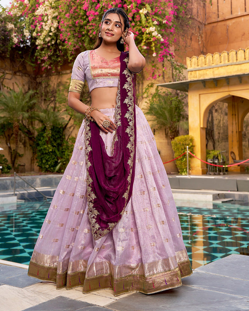 Light Pink Color Slub Kota Paithani Silk Lehenga Choli