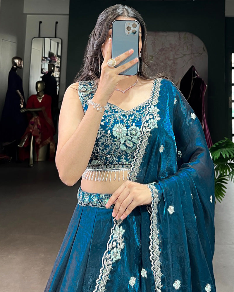 Peacock Color Fendi Embroidered Lehenga Choli