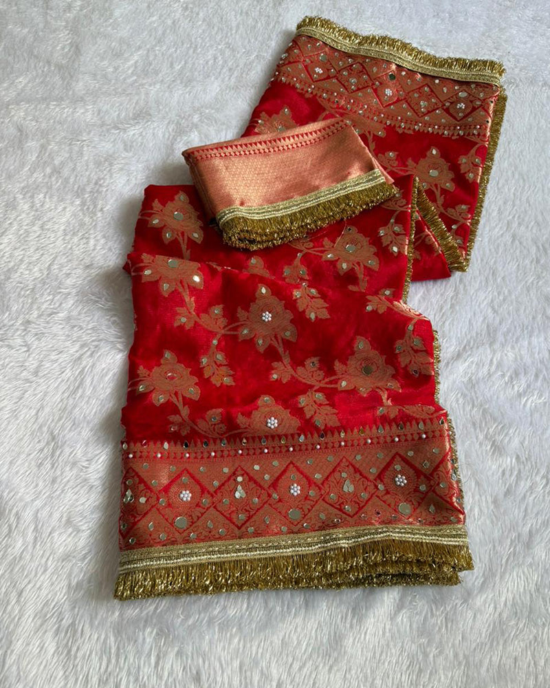 Red Color Banarasi Premium Warm Silk Saree