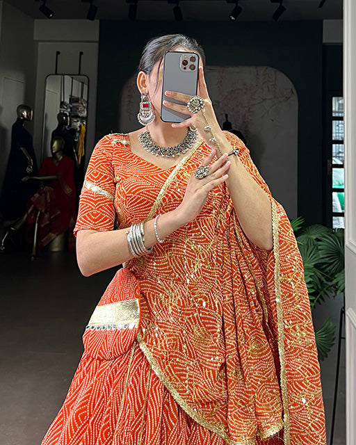 Orange Color Georgette Navratri Lehenga Choli