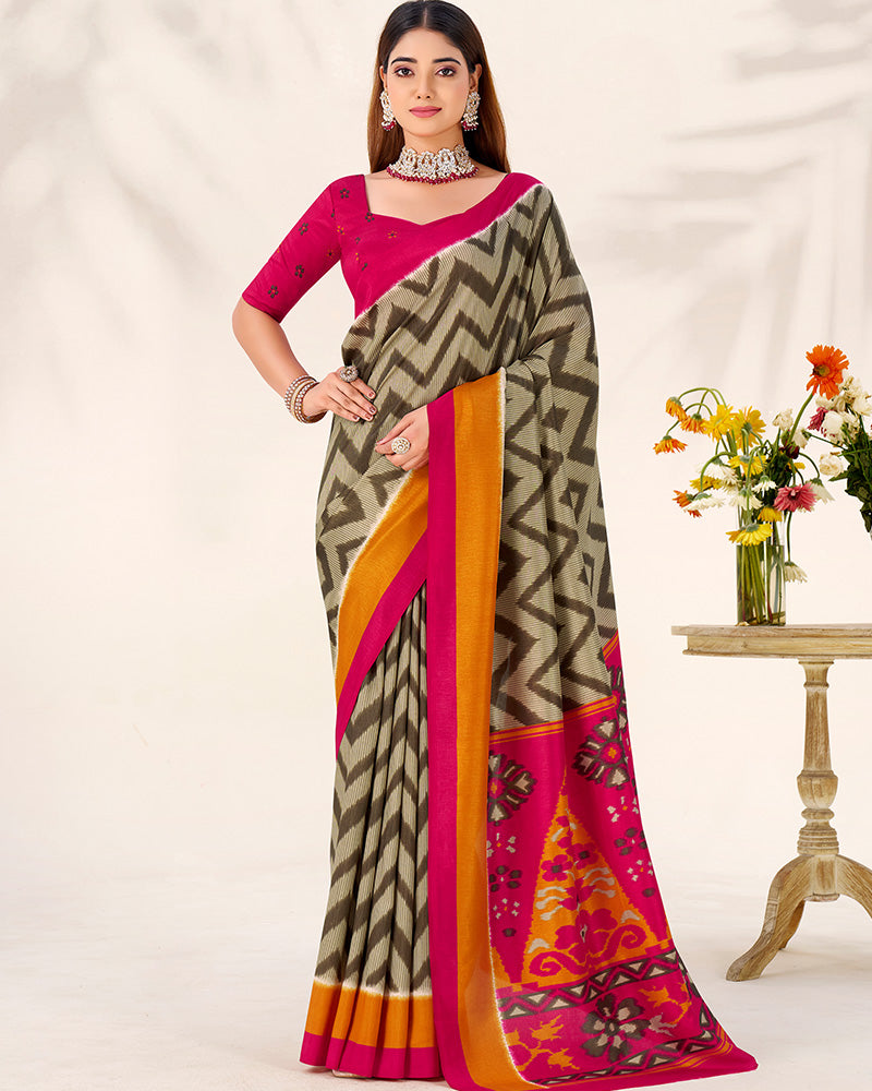 Mehndi Color Tasar Silk Printed Saree