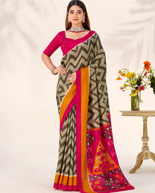 Mehndi Color Tasar Silk Printed Saree