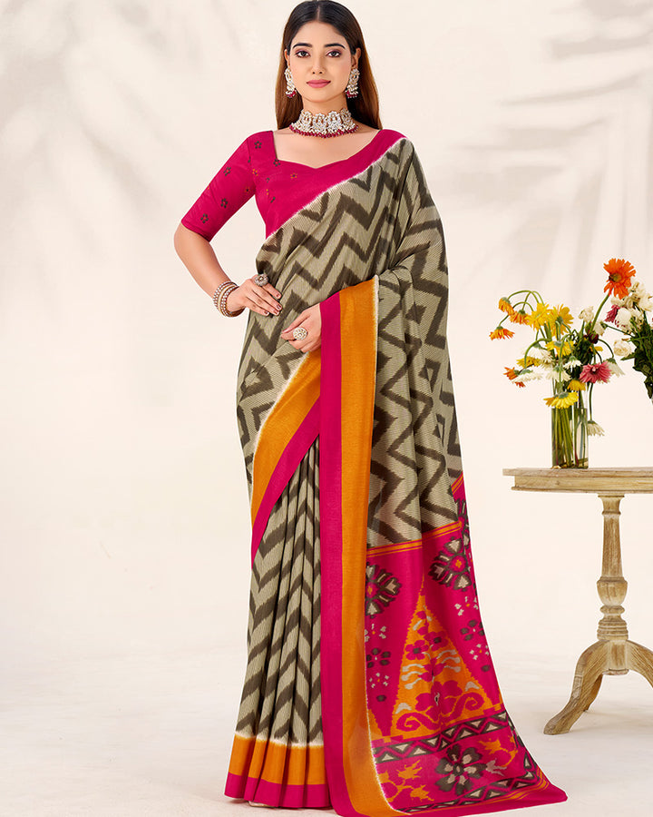 Mehndi Color Tasar Silk Printed Saree