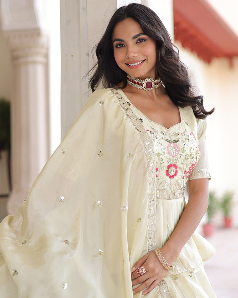 Off-White Color Gold Crush Sequence Embroidered Lehenga Choli