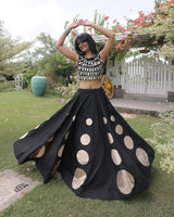 Traditional Black Roman Silk Navratri Wear Lehenga Choli