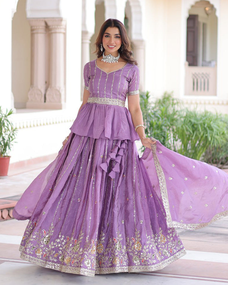 Luvender Color Gold Crush Sequence Embroidered Lehenga Choli