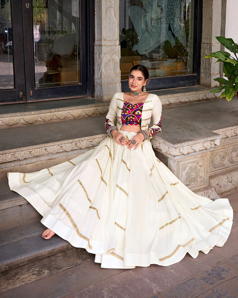 Designer White Pure Rayon Navratri Lehenga Choli