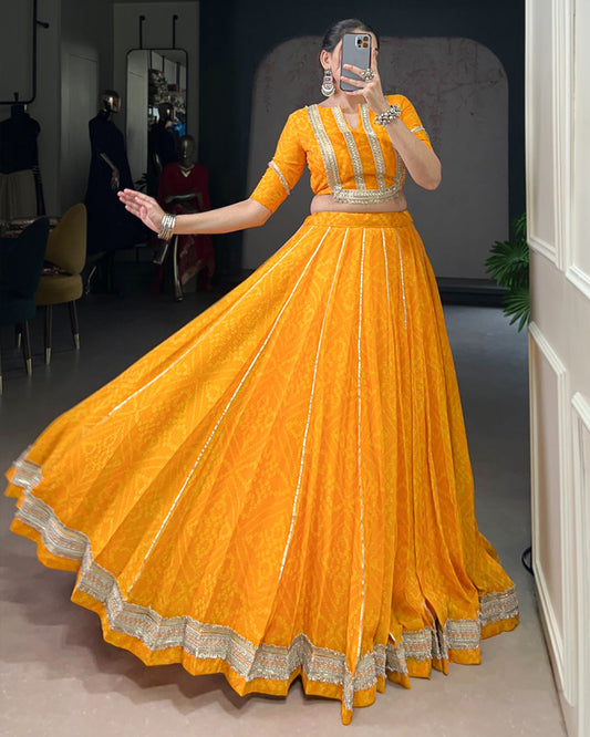 Yellow Color Chiffon Bandhej Printed Navratri Lehenga Choli