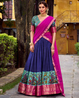 Navy Blue Color Aastha Silk Printed Half Saree