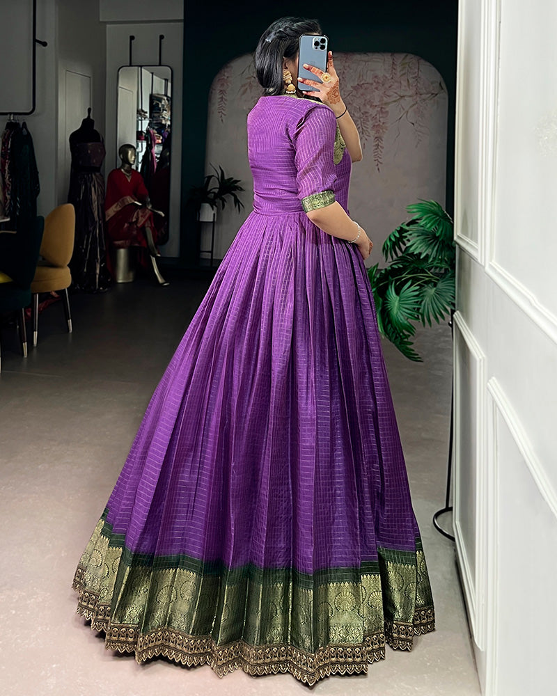 Purple Color Dola Chex Zari Weaving Gown