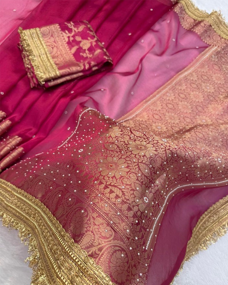 Rani Pink Color Banarasi Tissue Silk Saree