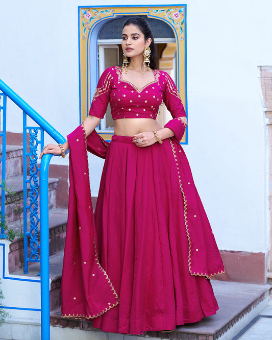 Designer Rani Pink Color Nc Silk Embroidered Lehenga Choli