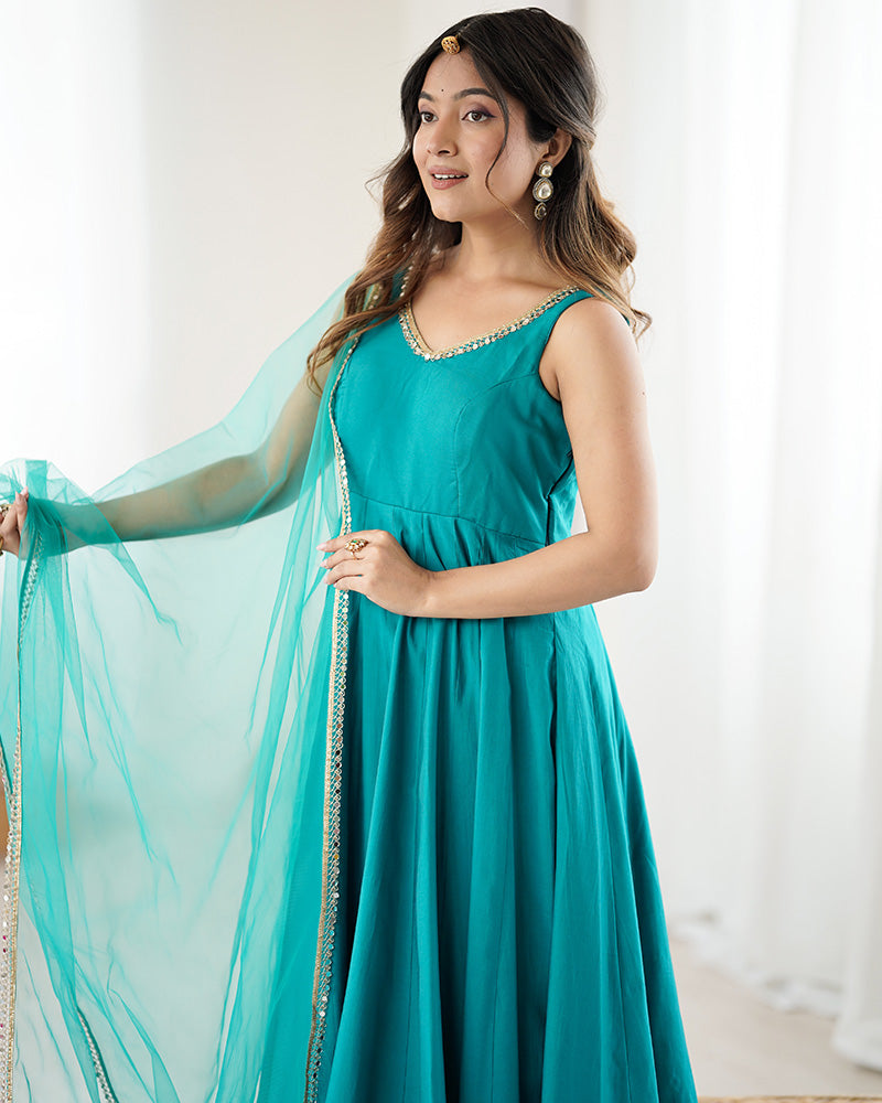 Rama Color Chanderi Pure Roman Silk Anarkali Suit