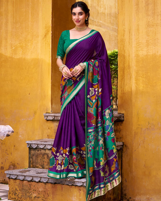 Purple Color Viscose Chanderi Printed Saree