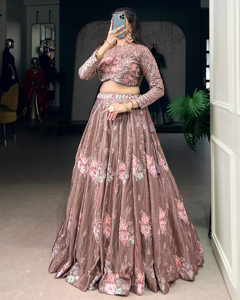 Onion Color Fendi Embroidered Lehenga Choli