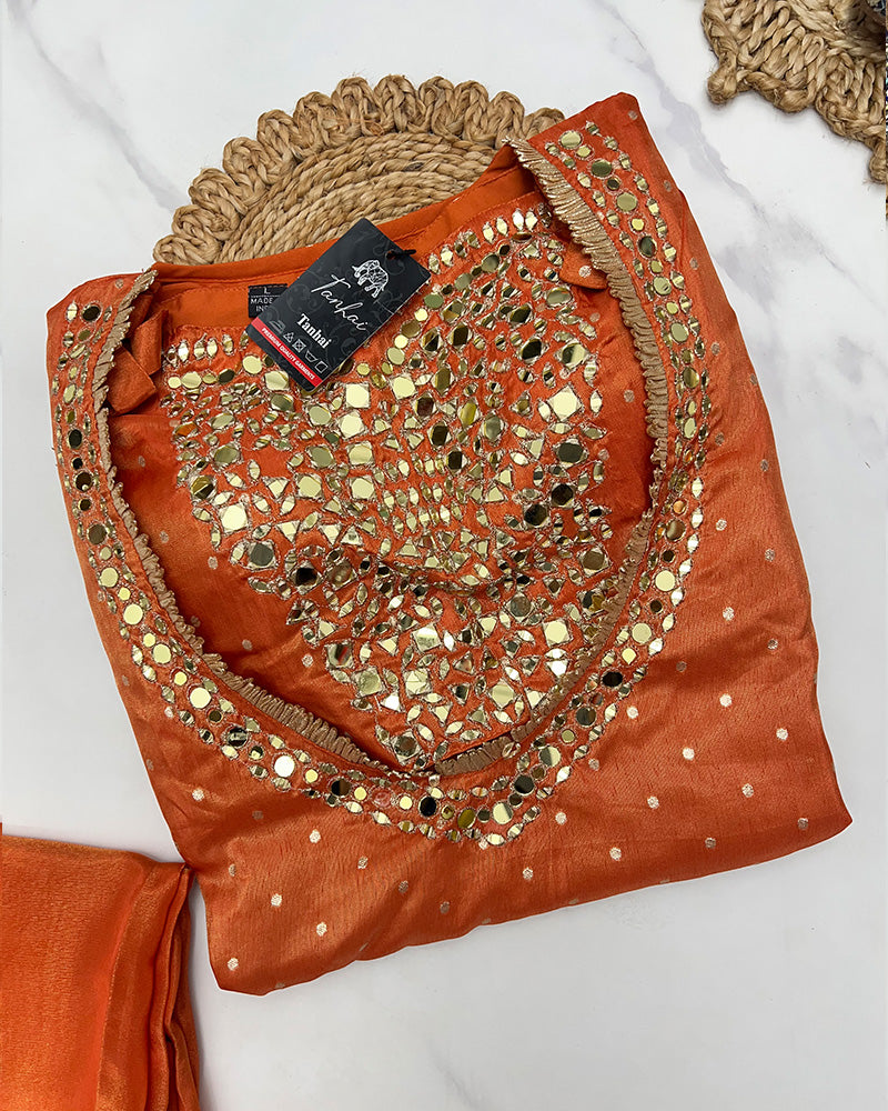 Orange Color Fendy Chiffon Embroidered Plazzo Suit