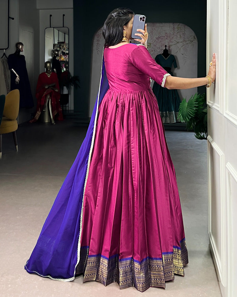 Pink Color Aura Silk Zari Weaving Gown