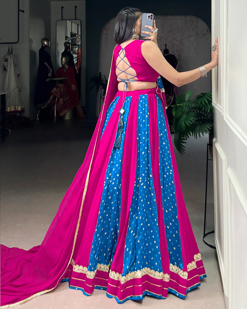 Elegant Dual-Tone Magenta And Blue Navtratri Lehenga Choli