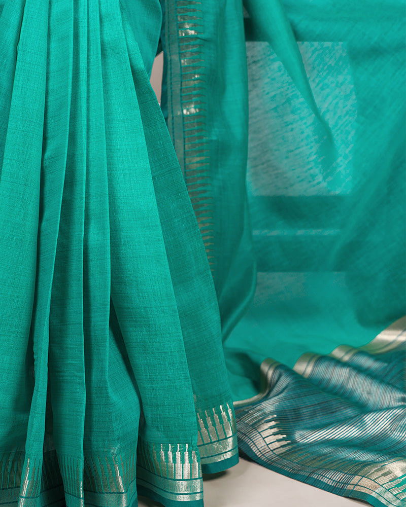 Teal Green Color Cotton Silk Zari Weaving Saree