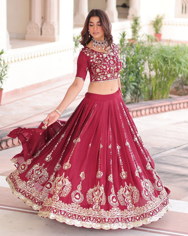 Maroon Color Vichitra Silk Embroidered Lehenga Choli