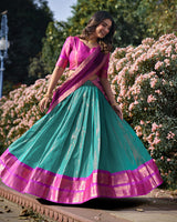 Sky Blue Color Kanchipuram Silk Designer Half Saree