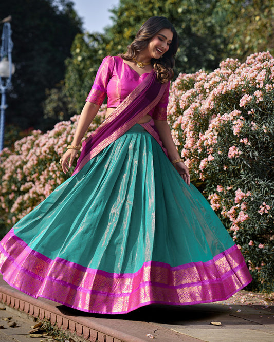 Sky Blue Color Kanchipuram Silk Designer Half Saree