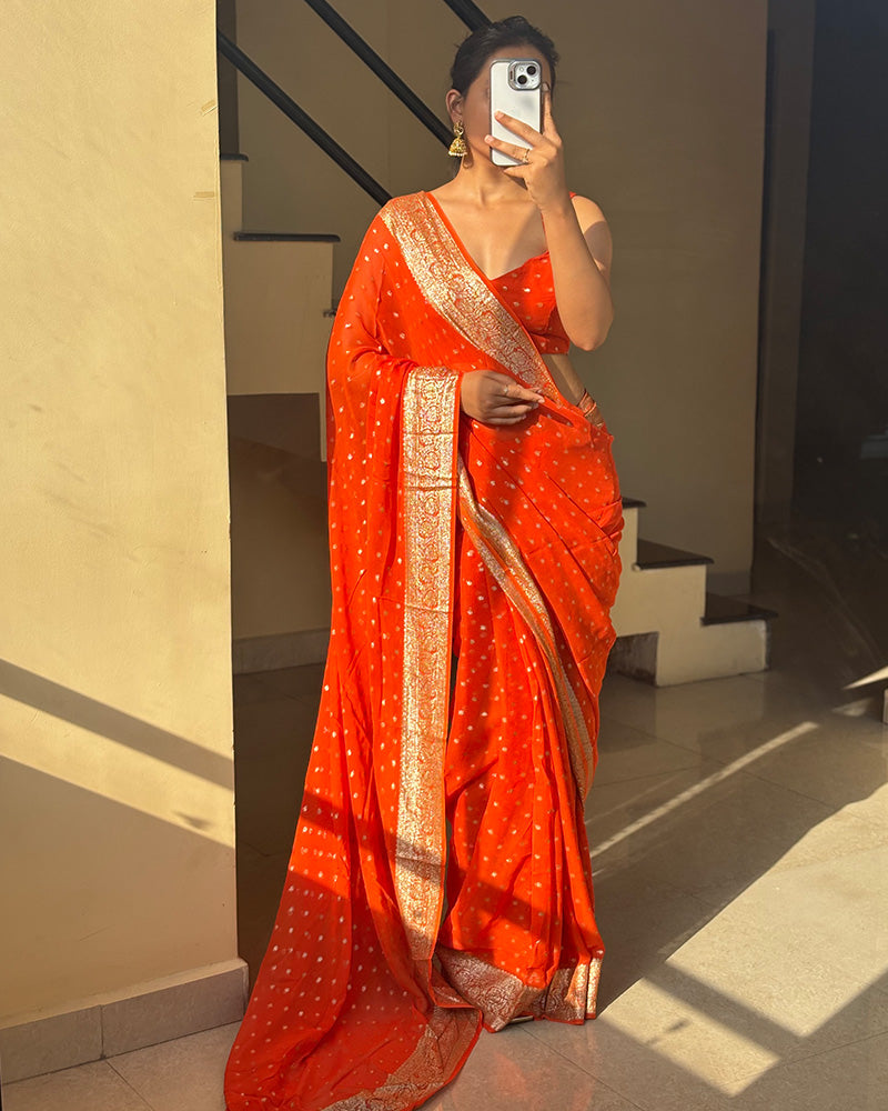 Orange Color Pure Viscose Georgette Saree
