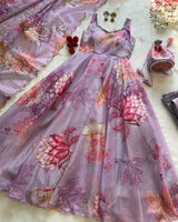 Luvender Color Digital Printed Soft Organza Anarkali Suit
