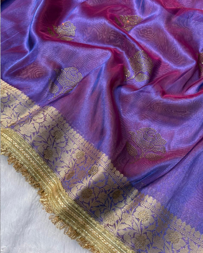 Premium Purple Color Organza Tissue Silk Saree.